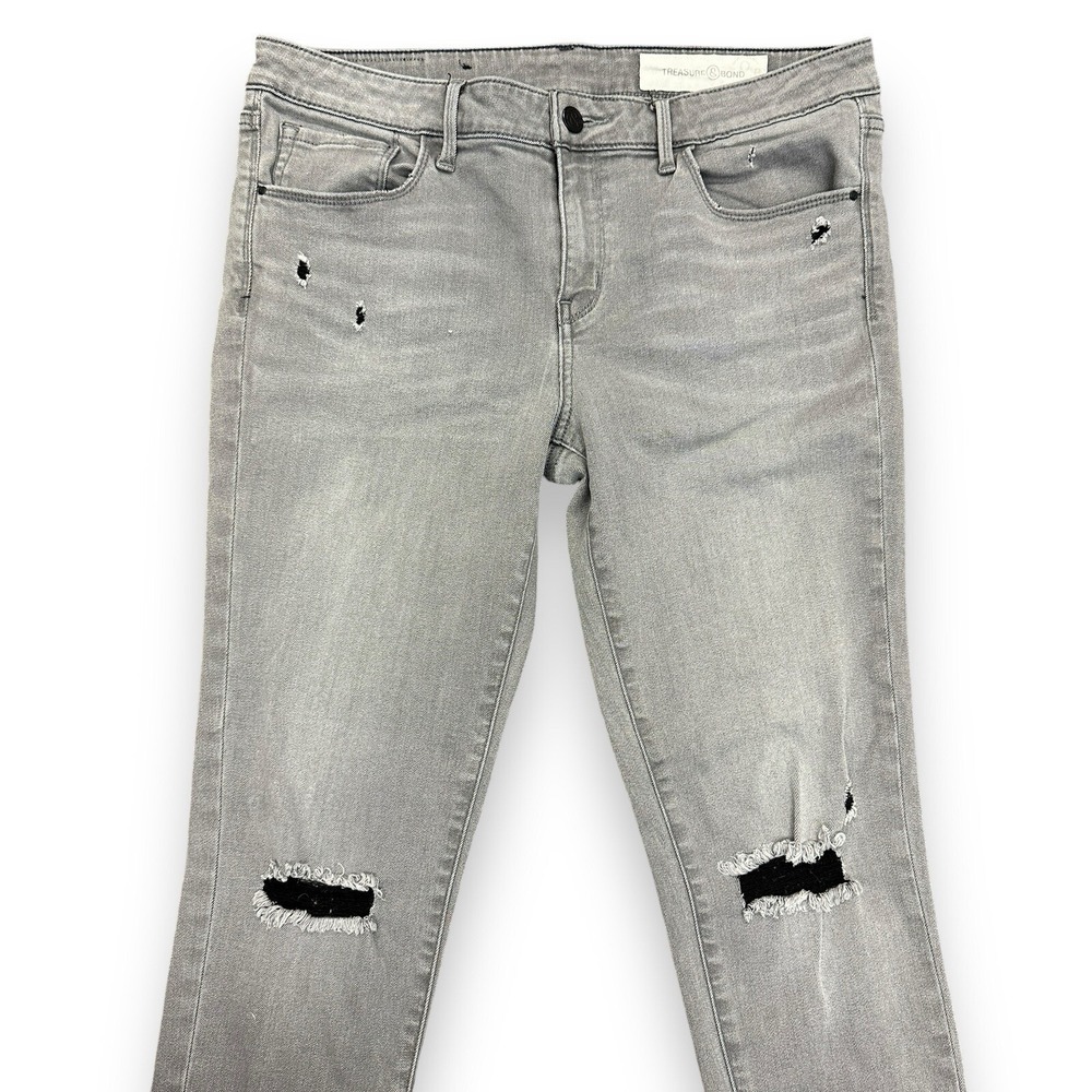 Treasure & Bond Women Distressed Faded Black Jeans Mid-Rise Skinny Ankle Sz 30 - Picture 2 of 14